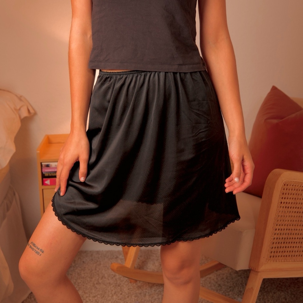 Elegant Black Satin Asymmetrical Skirt